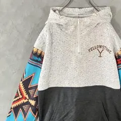 ヴィンテージ　パーカー　ハーフジップ　個性的　ネイティブ柄　古着　IW16