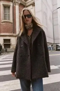 ZARA ザラ ブークレダブルブレストミディ丈コート ダブルブレスト コート