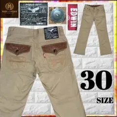 【超美】 EDWIN 503 30 カーキ デニム レザーフラップ 日本 Y2K