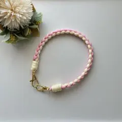 パラコード ハンドストラップ スマホストラップ ピンク アイボリー ハンドメイド
