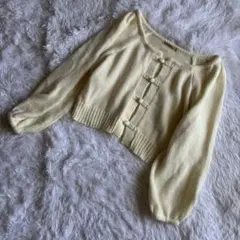 ems ニット セーター カーディガン クロップド チャイナ 黄色