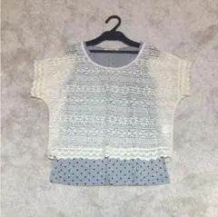 コットンレースTシャツ×ドット柄タンクトップ