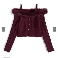 GRL ファーオフショルダーニットトップス　ボルドー