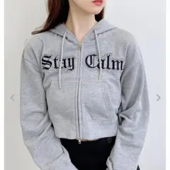 INGNI ダブルジップ ショート クロップド スウェットパーカー M グレー