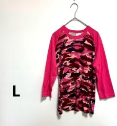 トップス カットソー ニット コットン 迷彩柄 Tシャツ カジュアル 派手 L