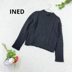 INED クルーネック　長袖　ケーブル　ニット　セーター　M 黒　厚手