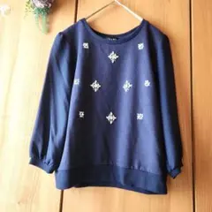 ☘️美品【INGNI】ビジュつき 七分袖シアー ブラウス ネイビー 大人綺麗