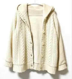 Dessin アイボリー フード付きボアカーディ ボアニットジャケット M