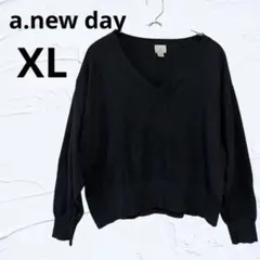 a.new day 【L】ブラック Vネック セーター 長袖 シンプル オフィス