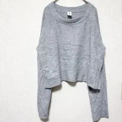 【S】ニット 薄手セーター ショート丈 クロップド丈 グレー カジュアル 古着