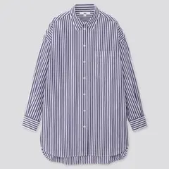 ユニクロ　エクストラファインコットンオーバーサイズロングシャツ　ストライプ