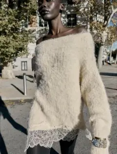 ZARA 完売　レースコンビニットセーターM