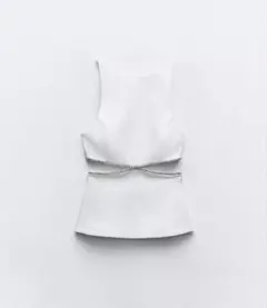 ZARA ラインストーン カットアウト トップス ホワイト Lのサムネイル