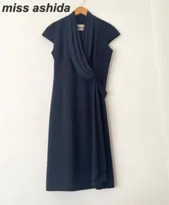 ミスアシダ 7 ポリエステルシフォン付 カシュクール ワンピース　ネイビー ポリエステルシフォン付カシュクールワンピース | MISS ASHIDA (Women