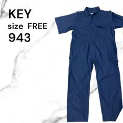 KEY 半袖 つなぎ ネイビー フリーサイズ　作業服　古着　シンプル　柄なしのサムネイル