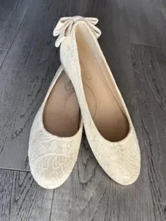 アイボリー レース リボン バレエシューズ