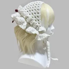 美しい立体フリルがたっぷり　リボン付き＊ホワイトバブーシュカ　ヘッドドレス