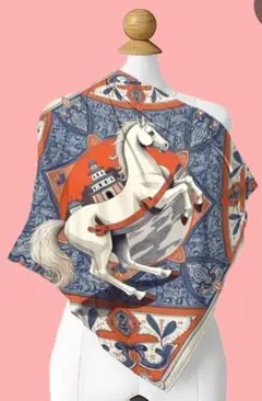 白い馬のデザイン スカーフ 50x50cm