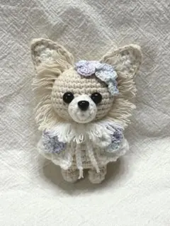 梅雨デザイン⭐︎紫陽花ポンチョチワワのあみぐるみキーホルダー＊ロング　クリームのサムネイル