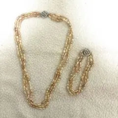 淡水パール　3連ネックレス　ブレスレット　セット