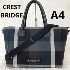 クレストブリッジ キャンバス×レザー チェック 2way ショルダーバッグ A4