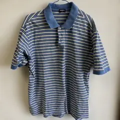 美品UNIQLO ユニクロ　青と白のストライプ ポロシャツXL