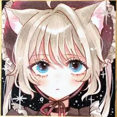 オリジナルイラスト手描き中色紙【黒猫ちゃんツインテール】 - メルカリ
