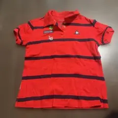 赤とネイビーのストライプ ポロシャツ