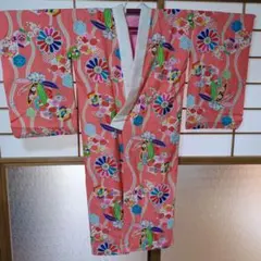 七五三 着物 被布セット 花柄 格子模様 アンティーク着物 着丈約103cm