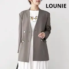 LOUNIE ダブル ノーカラージャケット ブラウン 38 金ボタンのサムネイル