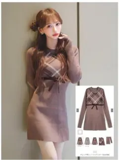 GRL/グレイル チェック柄ニットミニワンピース[ru1354]