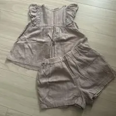 プティマイン　セットアップ　90cm 茶色　フリル　トップス　ボトムス