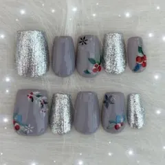 【No.003】クリスマス風 グレー ネイルチップ