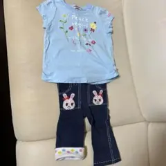 hot biscuit 花柄Tシャツとウサギパンツセット　ミキハウス