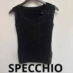 SPECCHIOスパンコール装飾 黒 リブ編み ベスト