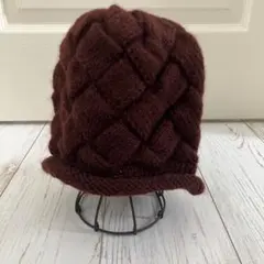 美品✨MMC水野ミリナー　赤えんじボルドー　編み模様ウールニット帽　56〜58㎝