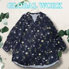 G6 GLOBAL WORK 花柄 長袖シャツ ネイビー系 L