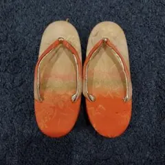 七五三　オレンジ花柄(金色ラメ入り)草履 18センチ