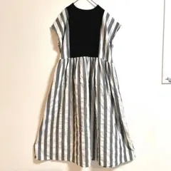 美品 プレインピープル コットンリネン 切替ボーダーロングワンピース 