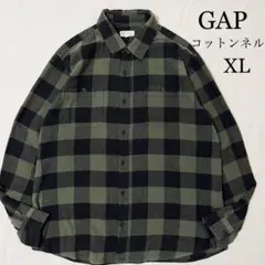 GAP ブロックチェック コットン ネルシャツ チェックシャツ XL ブラック