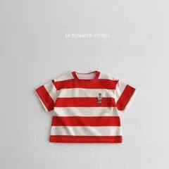 ♧vivid-i♧ 赤と白のストライプ Tシャツ M（100）
