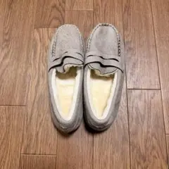グレー スエード モカシン ファー裏地付き
