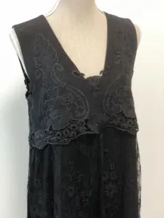 オットーコレクション　ノースリーブレースロングワンピース　黒　M