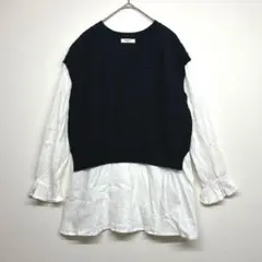 スタジオクリップ　レイヤード風ニットベストトップス　袖フリル　カジュアル　可愛い