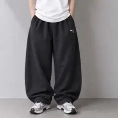 PUMA プーマ スウェットパンツ 極太 ワイド 刺繍ロゴ ブラック L