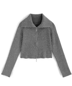 ダブルジップラメニットトップス