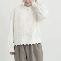 Samansa Mos2 クロシェ風配色ニットベスト　オフ