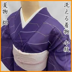 〇606mk22〇洗える夏の小紋 絽 撫子 芝草 大小霰 青紫〇美品 - メルカリ