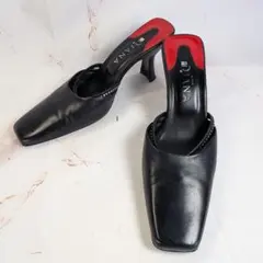 DIANA GINZA ミュール ブラック レザー スクエアトゥ レディース