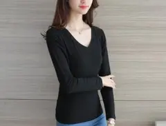 Vネック レディース 長袖 トップス カットソー カジュアル